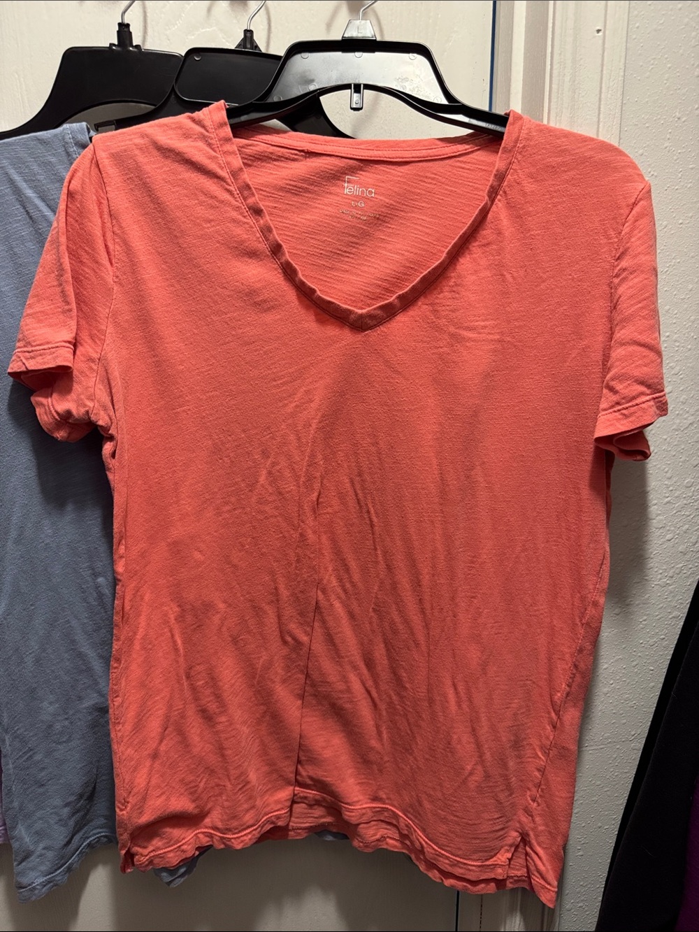 Felina Classic V-Neck Tee in Lavender, Blue, and Coral - Picture 3 of 4